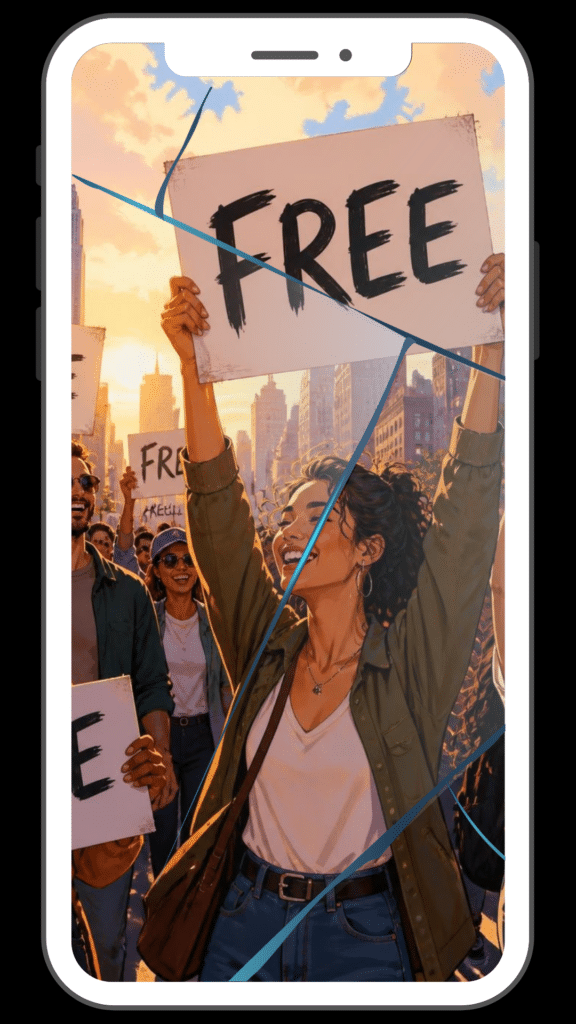 Phone Graphic With Cracked Screen Effect And People Holding Free Signs For Ifixandrepair Jupiter Florida Phone Repair.