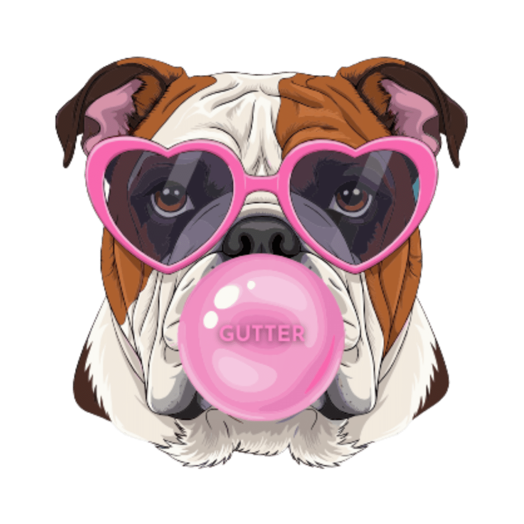 Gutter The Bulldog Mascot Wearing Pink Sunglasses For The Brothers That Just Do Gutters In Jupiter Florida.