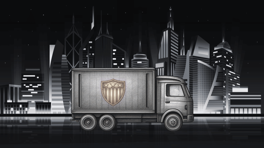 Brooks Moving And Hauling Truck Graphic In Front Of A City Skyline For A Jupiter Florida Moving Company