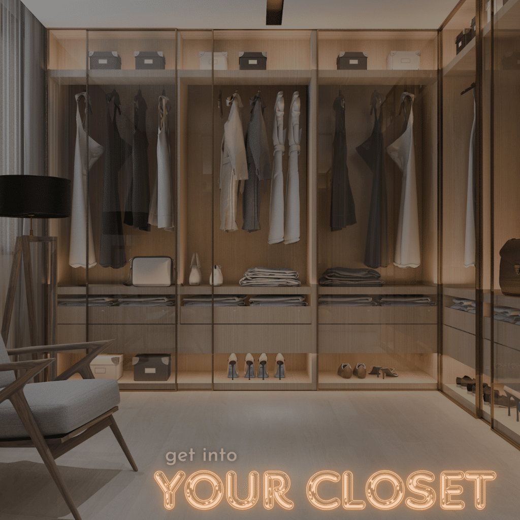 Custom Closet With Glass Doors And Glowing Get Into Your Closet Text For A Jupiter Florida Custom Closet Giveaway.