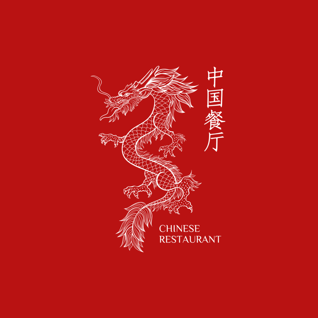 White Dragon On A Red Background Representing The Chinese Restaurant Category