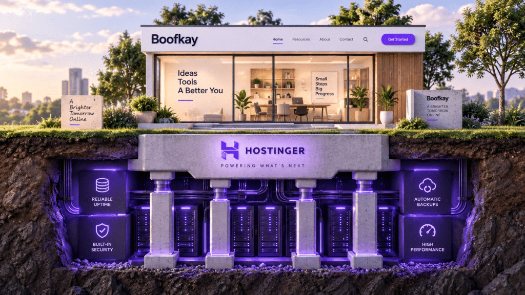 Hostinger Wordpress Hosting Illustrated As The Infrastructure Supporting The Boofkay Website And Creative Advertising Workspace